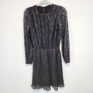 WHBM Metallic Mini Dress Size XS Black Sheer Sleeve Flowy Holiday Couture Glam